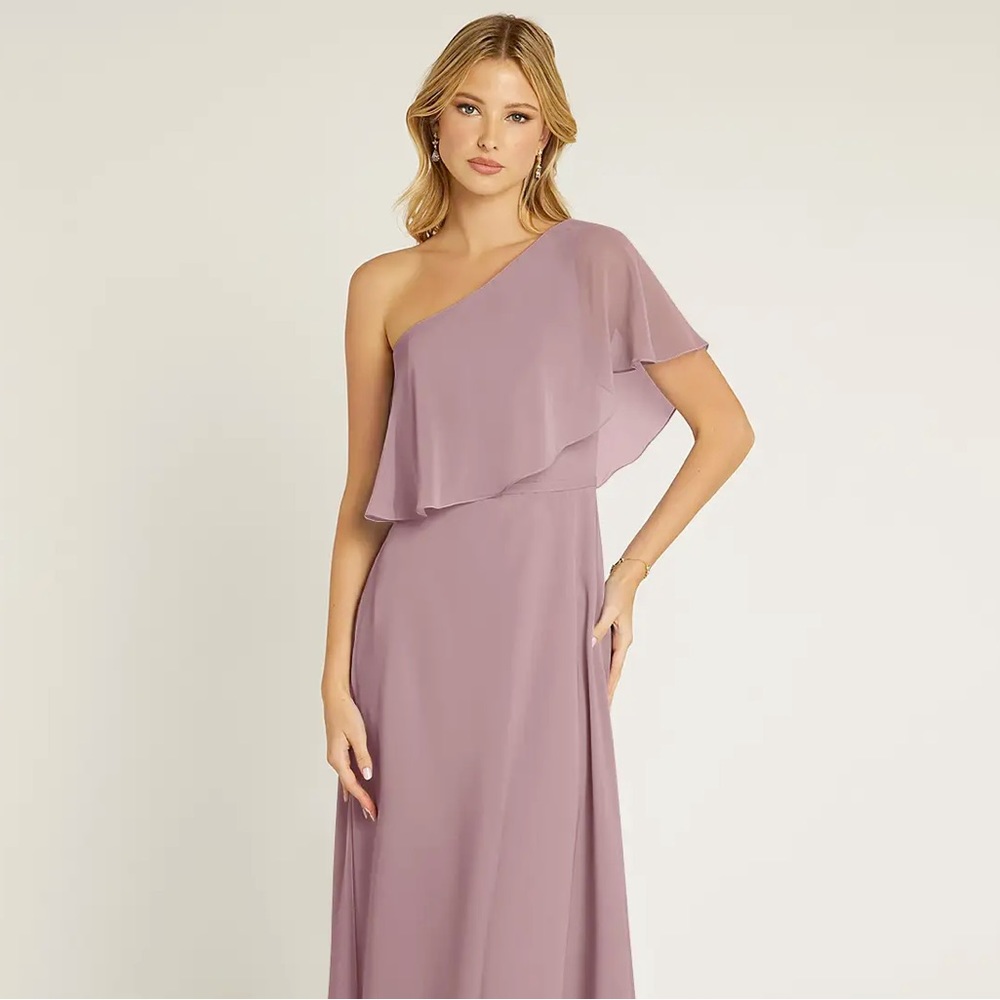 Azazie Lizzy one shoulder bridesmaid Dusty Rose size6 unaltered no signs of wear
